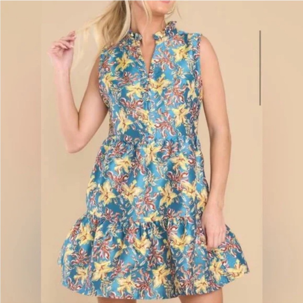 New Fate Romance in Greece Sleeveless Dress in Teal and Yellow size small